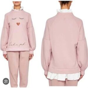 Ted Baker Wink Pink Graphic Sweatshirt with Ruffle Detail
